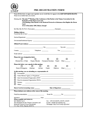 Pre-Registration Form (PDF) - Ozone Secretariat - UNEP - ozone unep
