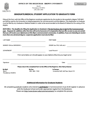 Graduate Medical Student Application to Graduate Form