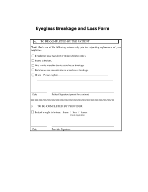 Eyeglass Breakage and Loss Form