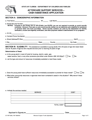 Florida Aftercare Support Funds Application