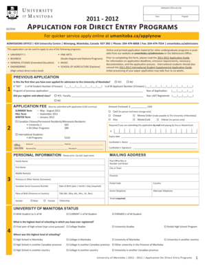 University of Manitoba Direct Entry Application Form
