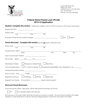 Federal Direct Parent Loan (PLUS) 2013-14 Application