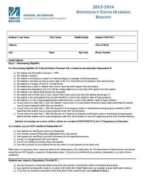 2013-2014 Dependency Status Override Request