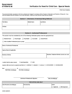 Child Care Subsidy Verification Form