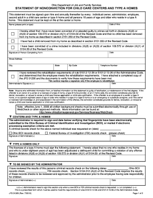 Ohio Statement of Nonconviction for Child Care Centers