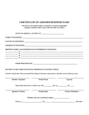 Certificate of Assumed Business Name