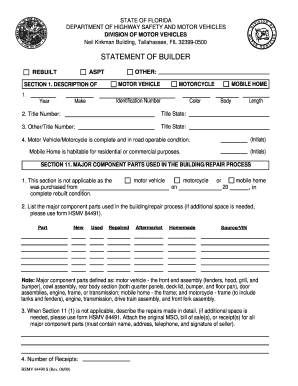 Florida Statement of Builder Form HSMV 84490