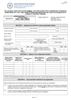 2013 School Card Application Form D