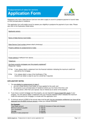 Postponement of Rates for Seniors Application Form