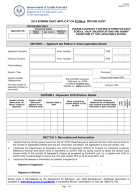 2014 School Card Application Form
