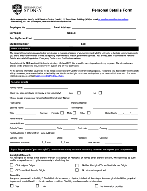 University of Sydney Personal Details Form
