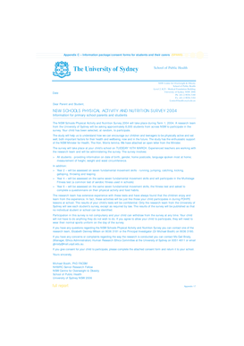 NSW Schools Physical Activity and Nutrition Survey 2004 Consent Form