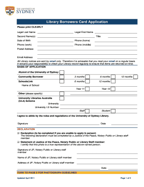 University of Sydney Library Borrowers Card Application