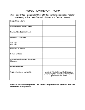 Inspection report form - Food Safety and Standards Authority of India