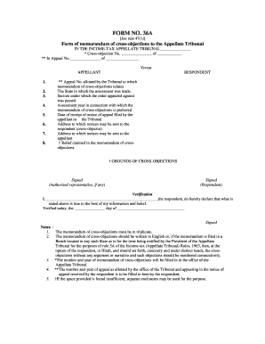Form 36A Memorandum of Cross-Objections