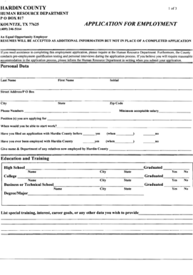 Hardin County Employment Application