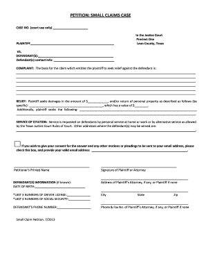 Small Claims Petition Form