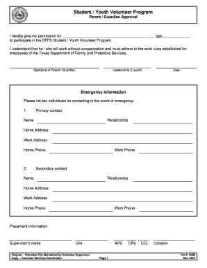 Texas Youth Volunteer Program Parent Approval Form