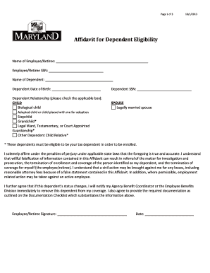 Affidavit for Dependent Eligibility