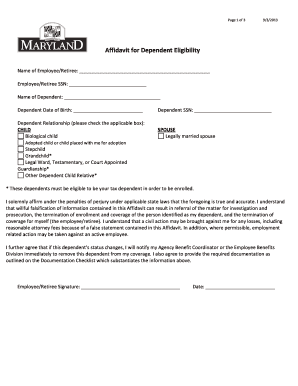 Affidavit for Dependent Eligibility