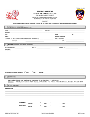 Fire Alarm Inspection Inquiry Form
