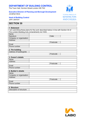 Section 30 Building Application Form
