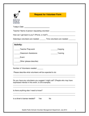 Seattle Public Schools Volunteer Request Form