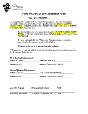 Final Award Acknowledgement Form