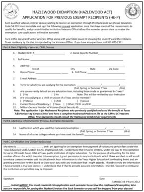 Hazlewood Exemption Application for Previous Recipients