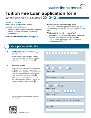 Tuition Fee Loan Application Form - Student Loans Company - www2 hull ac