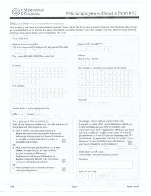 P45 example uk - HM Revenue P46: Employee without a form P45 &amp - www2 hull ac