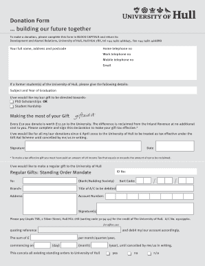 University of Hull Donation Form