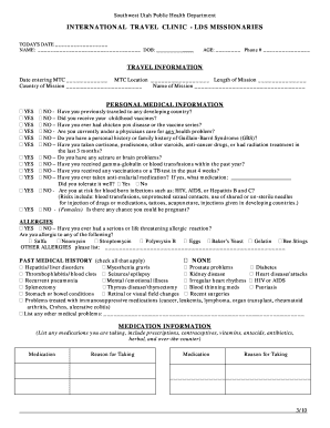 International Travel Clinic Form for LDS Missionaries