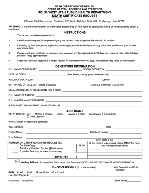 Utah Death Certificate Request