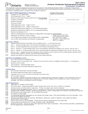 Ontario Graduate Scholarship Program Checklist