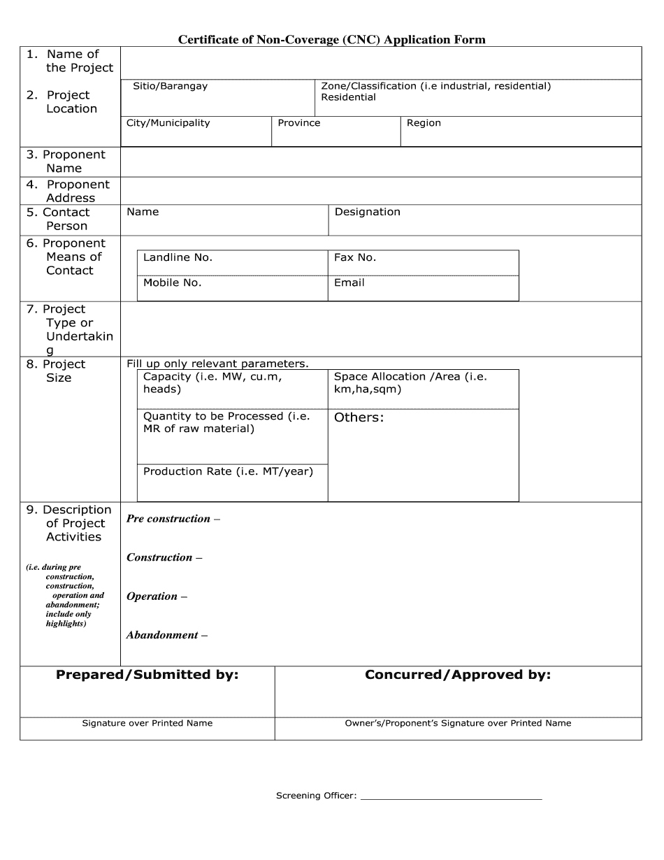 CNC Application Form