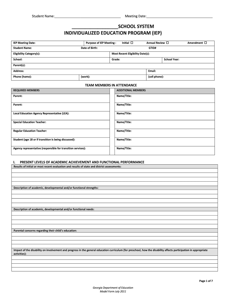 20-20 GA DOE IEP Form Fill Online, Printable, Fillable, Blank Intended For Blank Iep Template