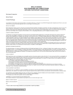 Skills Canada Ontario Participant Conditions