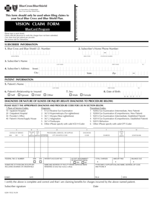 Blue Cross and Blue Shield Vision Claim Form