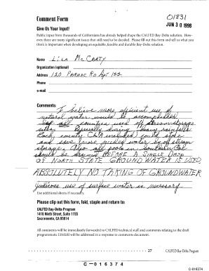 California Comment Form