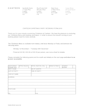 Canteen Christmas Party Booking Form