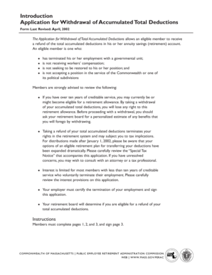 Massachusetts Application for Withdrawal of Accumulated Total Deductions