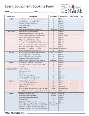 Event Equipment Booking Form - North Grenville