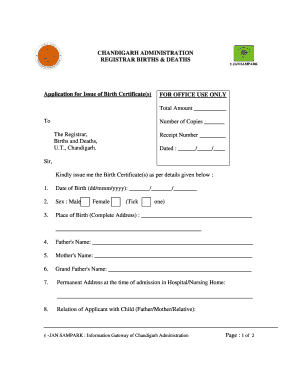 Chandigarh Birth Certificate Application