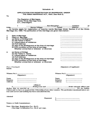 Application for Registration of Marriage