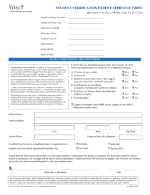 Student Verification Parent Affidavit Form