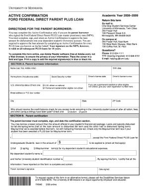 Ford Federal Direct Parent PLUS Loan Active Confirmation