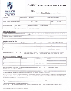 Madison Area Technical College Casual Employment Application