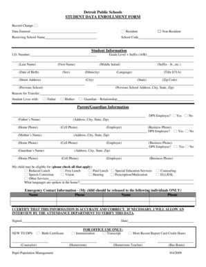 Student Data Enrollment Form