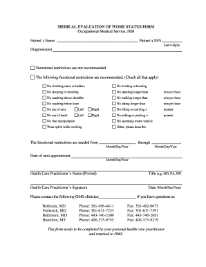 Fedex carrers - Medical Evaluation of Work Status Form - ORS - ors od nih